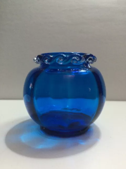 Stunning VICTORIAN Bristol BLUE hand blown glass apothecary leech bowl, pot, jar