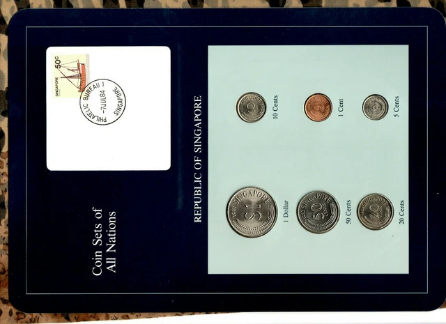 Coin Sets of All Nations Singapore w/card 1981-1984 UNC 5 cent 1984 50 cent 1982