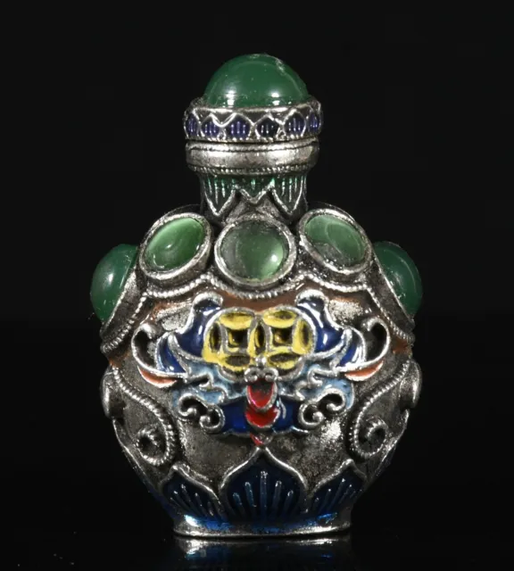 Dynasty Miao Silber Edelsteine Feng Shui Fledermaus Snuff Flasche Snuff Box