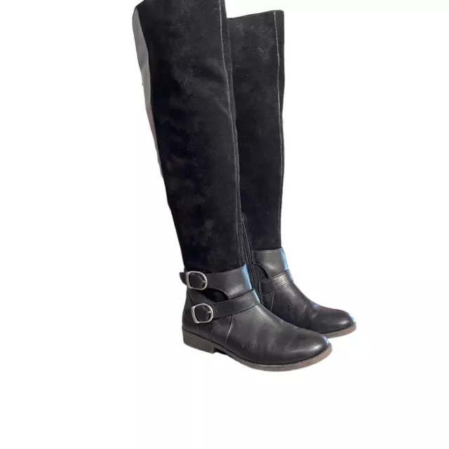 Lucky Brand Black Suede and Leather Pull On Tall Riding Boots Women’s size 6.5