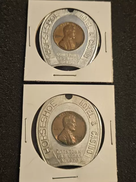 1962 & 1964 Lincoln Memorial Horseshoe Casino Las Vegas Good Luck Token Coins