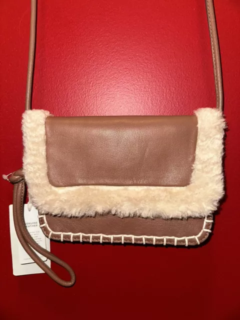 Lucky Brand Ginger Shearling Cross Body Leather New