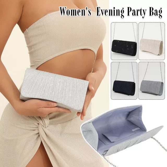 Women Party Handbag Evening Party Clutch Bag Shiny Pleated Shoulder Bags AU