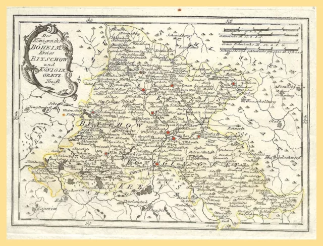 BÖHMEN Bydzov Königgrätz Landkarte von Reilly 1791 -  dekoratives Original.