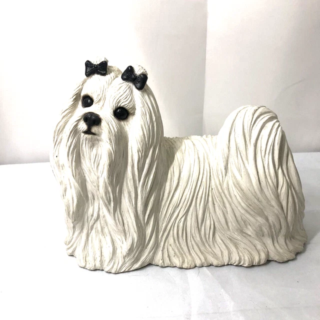 Vintage Sandicast Maltese Dog Doorstop 1987 Signed Sandra Brue 157 Sculpture USA