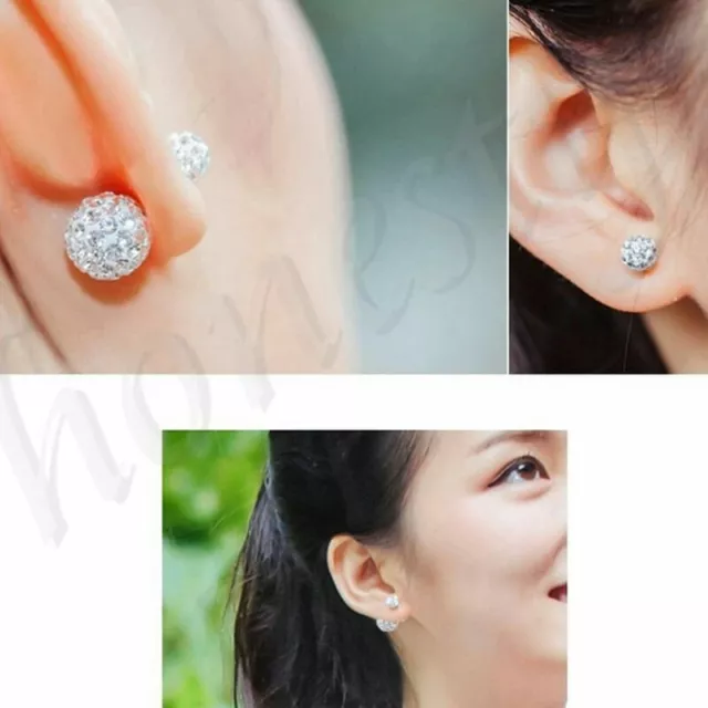 Women Elegant Double Sided Crystal Rhinestone Ball Lady Earrings Ear Studs Gift 3