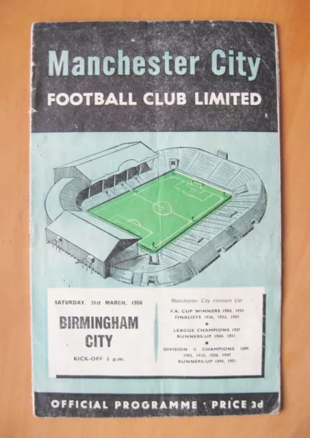 MANCHESTER CITY v BIRMINGHAM CITY 1955/1956 *Good Condition Football Programme*