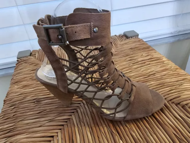 Vince Camuto Heels Women's size 7 Strappy Evel Caged Brown Taupe Leather Shoes
