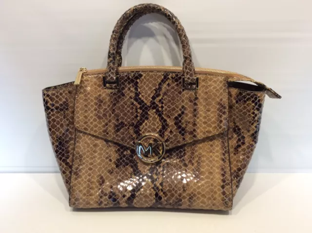 MICHAEL KORS Hudson Snakeskin Python Embossed Leather Satchel Handbag Purse Logo