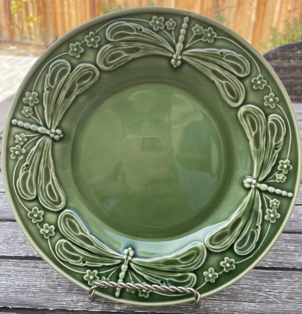 1 Bordallo Pinheiro Ceramic Green Portugal 8" Salad Plate Dragonfly Pattern