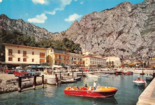 Cartolina Lago di Garda Limone Porto Motoscafo Riva animata 1973 (Brescia)