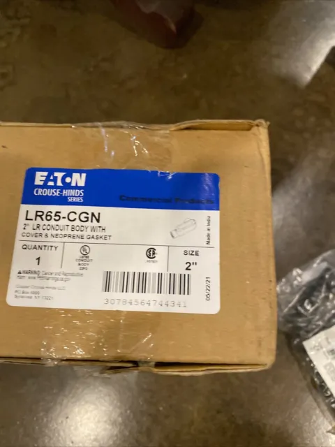 Eaton Crouse Hinds LB65-CGN 2" LB Conduit Body W Cover Neoprene Gasket NOS NIB