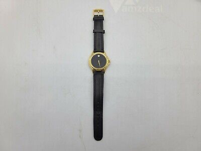Movado 87 E4 0863 Black Face Black Leather Sapphire Crystal Watch -USED- W68