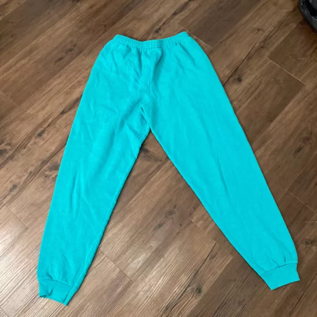 Vintage Tultex Sweatpants Mens Large Blue Aqua Fleece Made in USA Elastic Waist