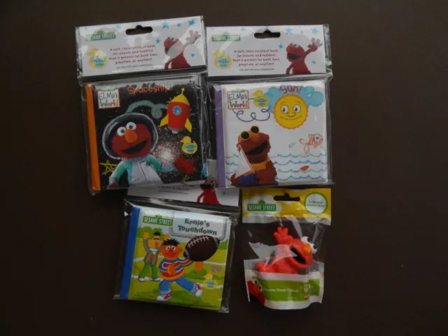 NEW 3 bath books & 1 Figure SESAME STREET Elmo Bert & Ernie Space & Sun