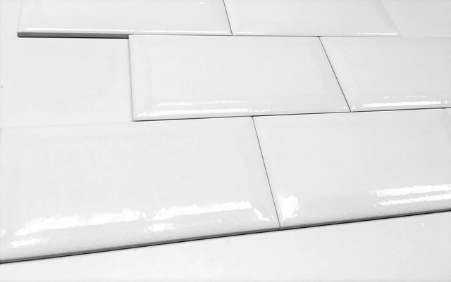 3x6 White Beveled Crackled Glossy Glaze Ceramic Tile Wall Decor Bath Kitchen