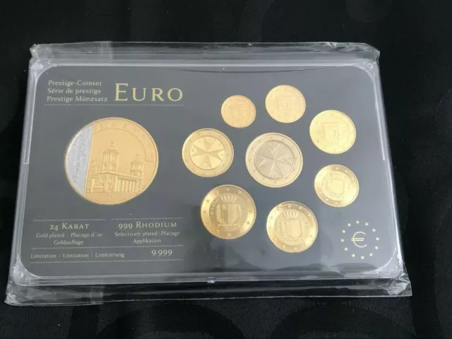 MALTA 2008 - EURO PRESTIGE MÜNZSATZ - 24kt VERGOLDET - .999 RHODIUM APPLIKATION