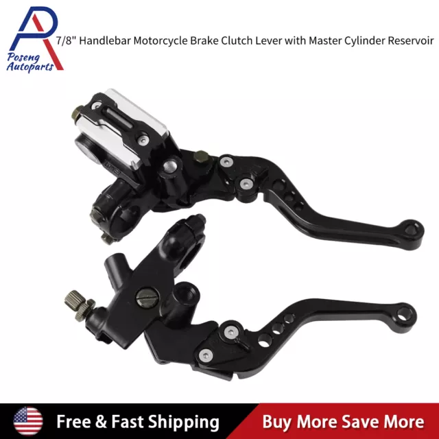 Motorcycle 7/8'' CNC Universal Brake Clutch Master Cylinder Reservoir Lever Set