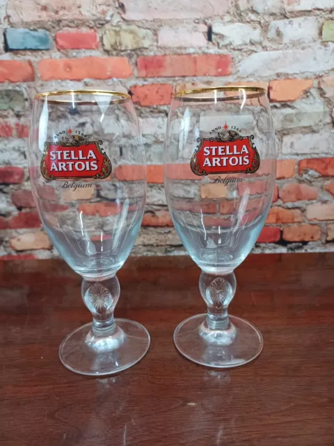 Set Of 2 Stella Artois Belgium Pasabahce Beer Goblet  Glasses M18 40cl  8in tall