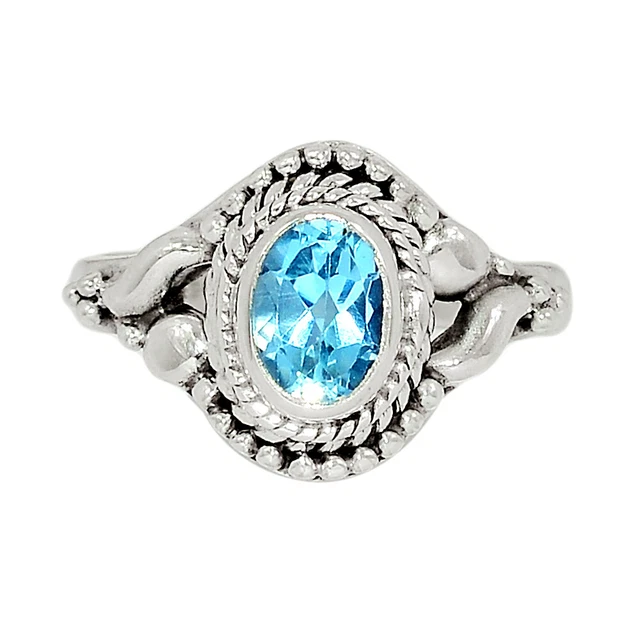 Handwork - Treated Blue Topaz 925 Sterling Silver Ring Jewelry s.6.5 CR12704