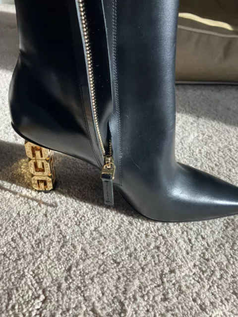 Givenchy G Cube Calfskin 85 Ankle Booties Black Gold 37.5