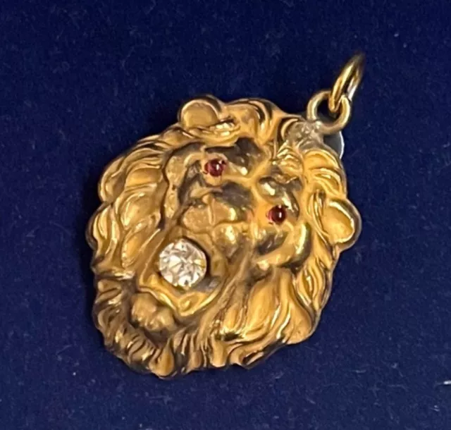 3D Vintage Art Nouveau Gold Filled Lion Head Gem Ornate Vtg Pendant Gf Victorian