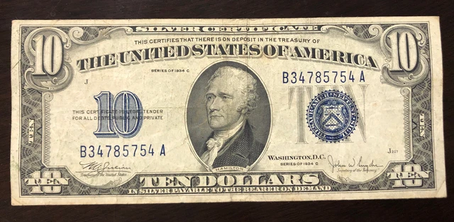 1934C $10 Silver Certificate Blue Seal