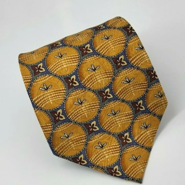 Jos A Bank Silk Tie Gold Blue Brown Geometric Men Necktie 59 x 3.75
