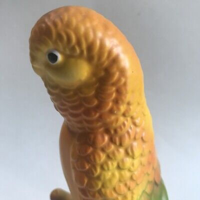 Parakeet Figurine on Branch Green Budgie Ceramic Porcelain 8” Vintage , 3