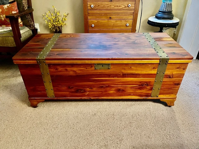 Antique PBM cedar chest with sliding, removable drawer.