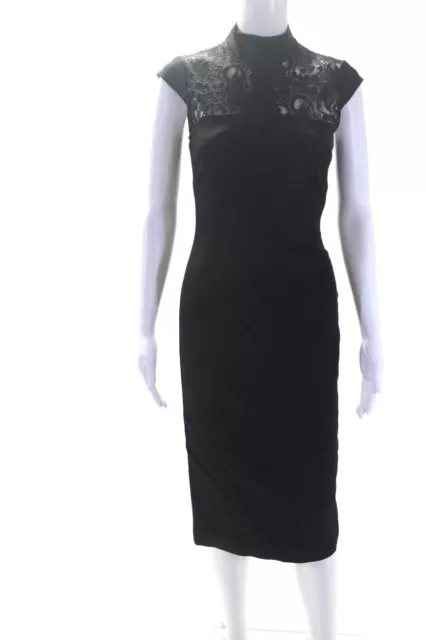 Karen Millen Women's Sleeveless Lace Trim Bodycon Midi Dress Black Size 6