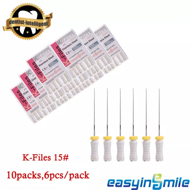 10Packs Dental Endodontic K-File #15 Hand Use Endo Root Canal Files EASYINSMILE