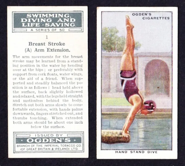 Ogdens SWIMMING, DIVING & LIFE-SAVING 1931 Set Of 50 *Fair/Good Condition*