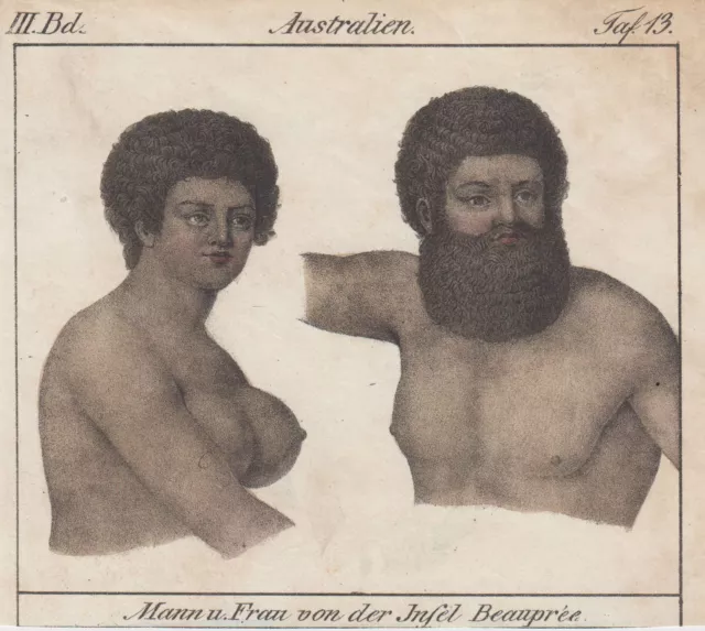 Neukaledonien Ethnologie Beaupree Original Kol. Litografía Völkergalerie 1840