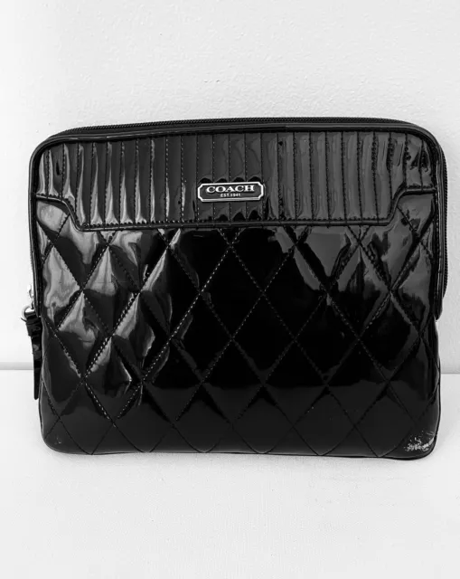 Coach Black Quilted Patent Leather Poppy Liquid Glass Pouch