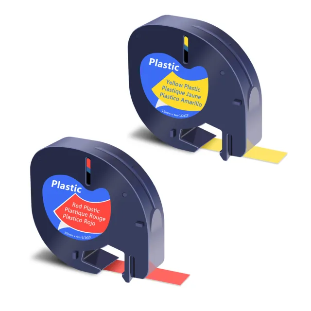 2× Refills Plastic Label Tape for DYMO LetraTag 91332 91333 Yellow Red 12mm×4m