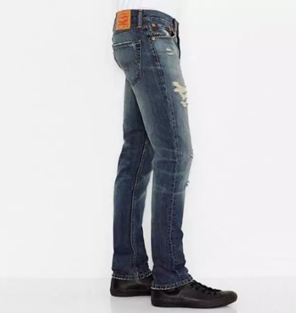 Levi's 511 Men's Slim Fit Destroyed Denim Jeans Blue Barnacle Ripped 3