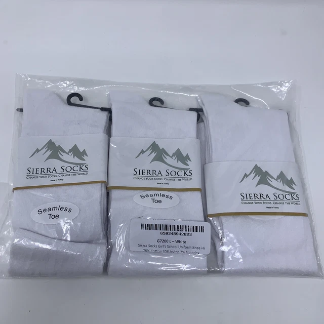 Sierra Girls Size Large 4-10 White School Uniform Knee High Socks 3 Pairs NWT