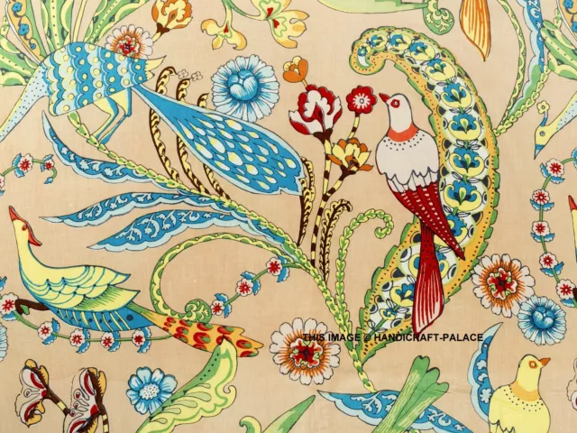 Indien 4.6m Main Bloc Oiseau Imprimé Course Desseré Artisanat de Couture Tissu