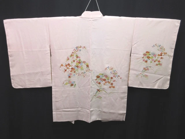 7563 Silk Vintage Japanese Kimono Haori Jacket Kiku Maple Leaf Plum blossom