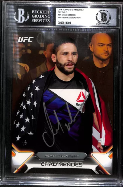 Chad Mendes Signed 2016 Topps UFC Knockout 5x7 Gold Card #51 BAS Beckett COA /10