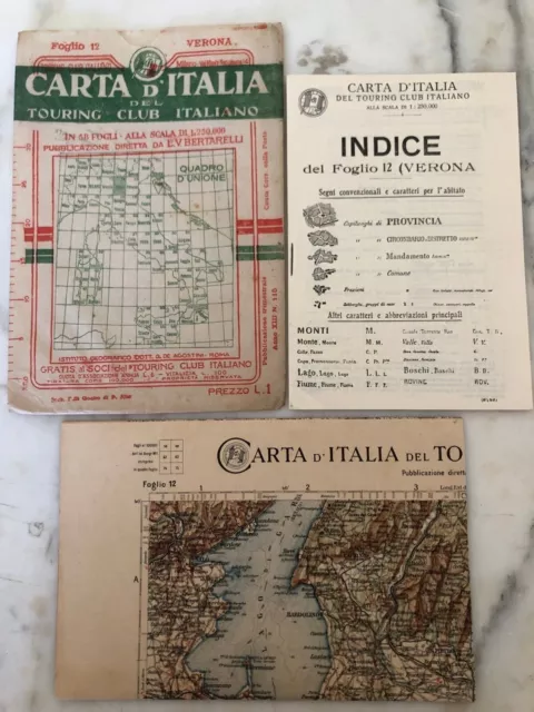 Carta d'Italia Touring Club Foglio 12 Verona 1908 Raro Contiene Indice Ottimo