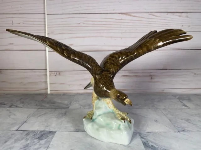 Herend Large Eagle on Rock Wings Spread Out Figurine Natural Color 5057