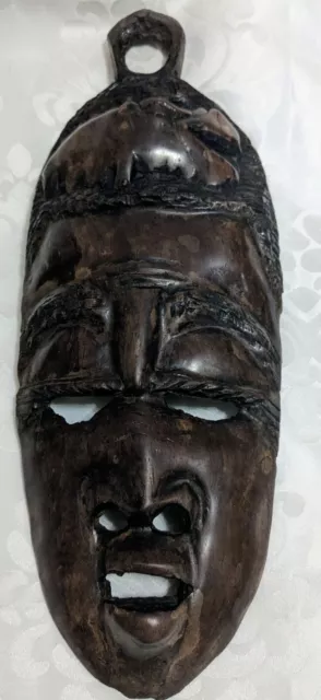 Vintage African Tribal HIPPO HANTER Ebony Wood Carved Mask, 16" Height