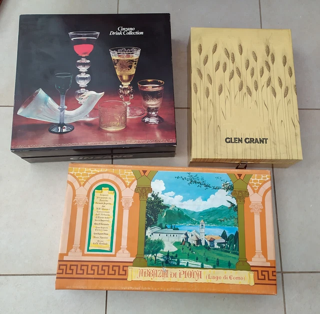 ♥ Lotto Di Tre Scatole Liquore Cinzano Glen Grant Abbazia Di Piona Vintage Como