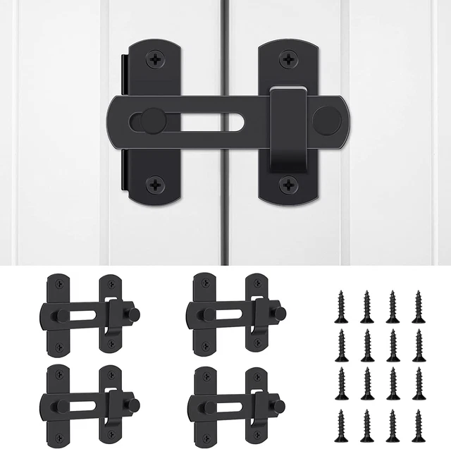 4 Pack Barn Door Latch, 3.93"X 2.75" Stainless Steel Black Sliding Barn Door Loc