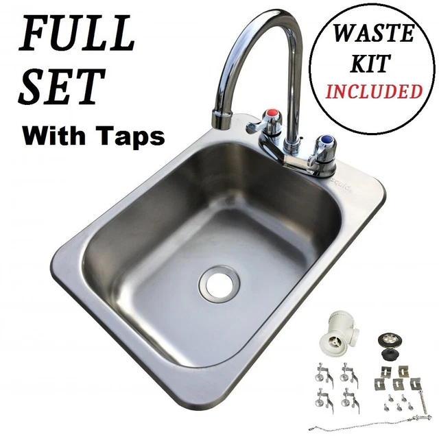 CAMPERVAN CAMPER MOTORHOME Boat Stainless SINK Waste Plug & Tap Kit