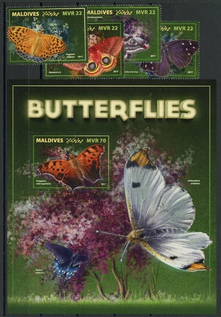 Malediven Einzelmarken 7238-7241 + Bl. 1113 postfrisch Schmetterling #HF407