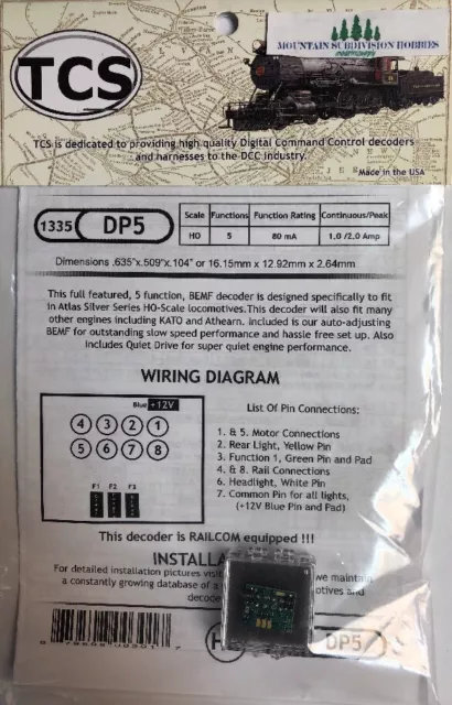 TCS 1335 DP5 HO Atlas Silver Series 5 Functio DCC Decoder MODELRRSUPPLY $5 offer