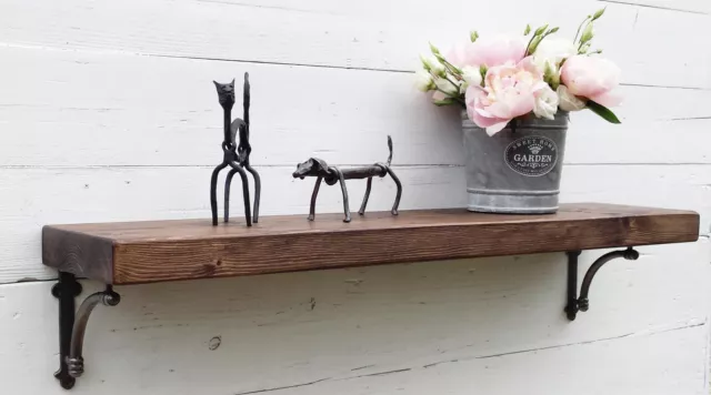 Solid wood Chunky Rustic Mantel shelf shelves with INDUSTRIAL Shelf Brackets